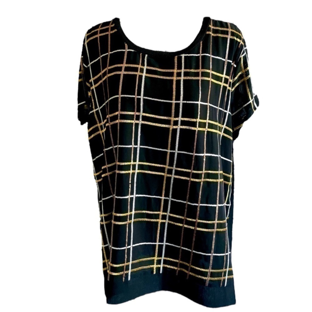 Black gold and silver blouse with stretch back